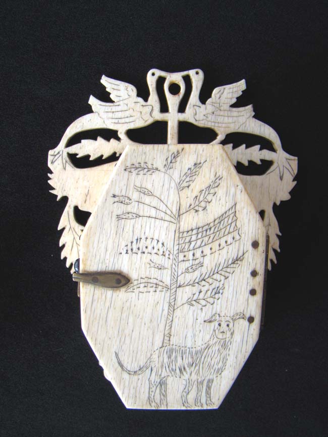 An Absolutely Charming American 19th century Sailor-Made Whalebone Pocket Watch case signed "John Almys 1882."